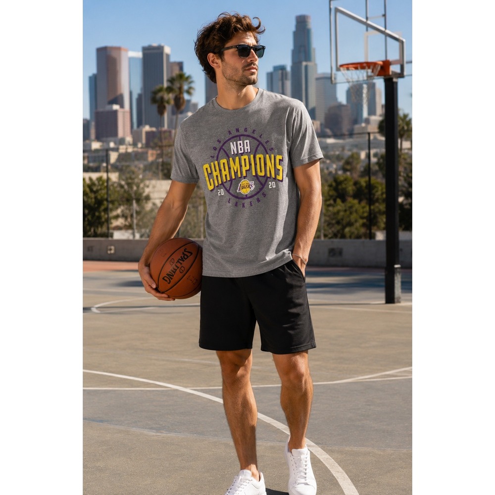 NBA Los Angeles Lakers Shirt Men Medium Grey Basketball Graphic Tee 2020 Champs
